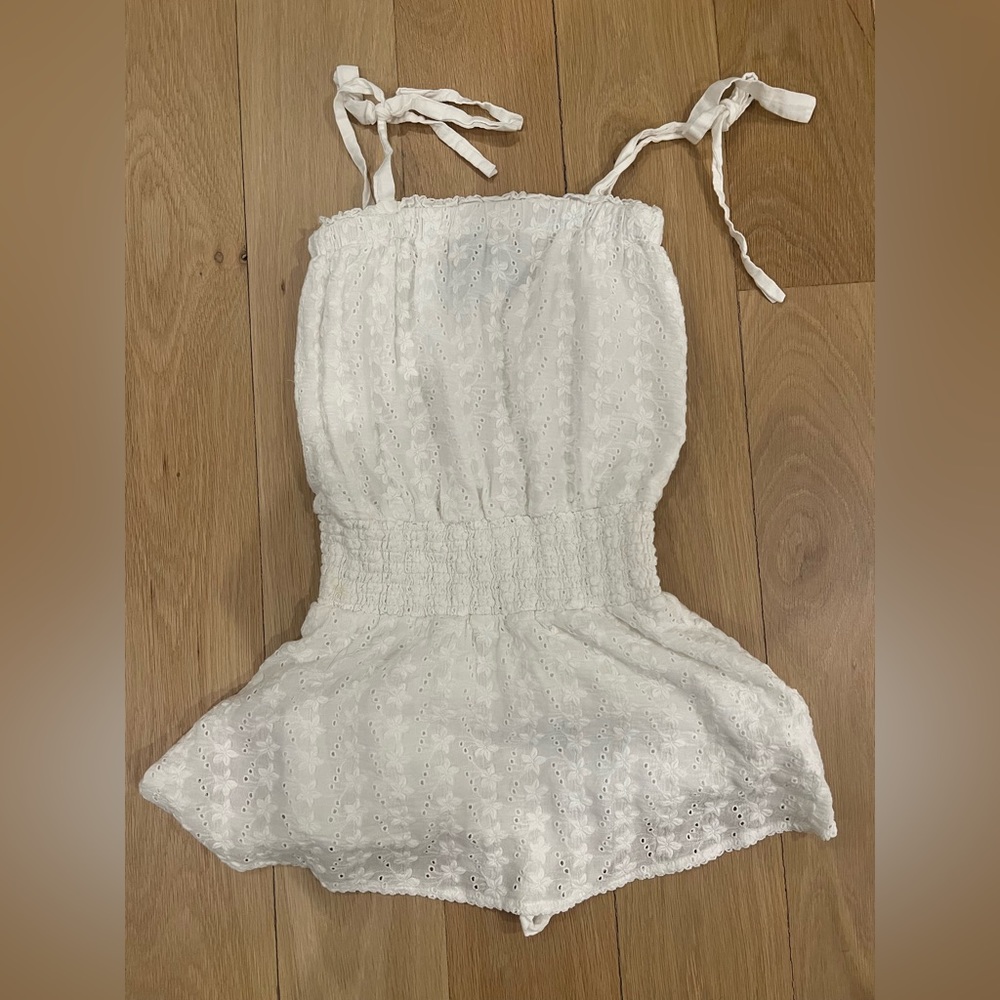 Katie J NYC Tween Karlie Embroidered Eyelet Romper - White- size L